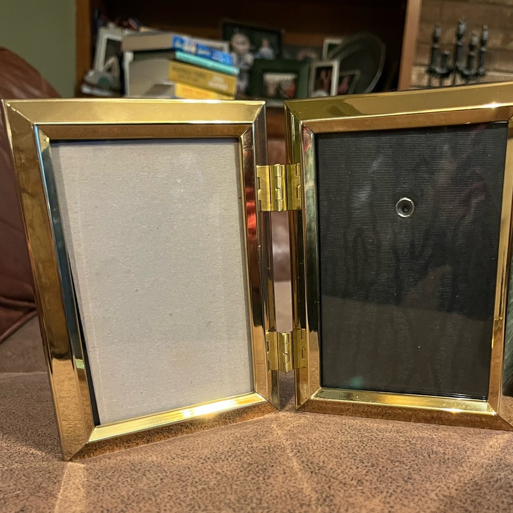 Elegant Gold Double Picture Frame Holds Two 3x5 Photos